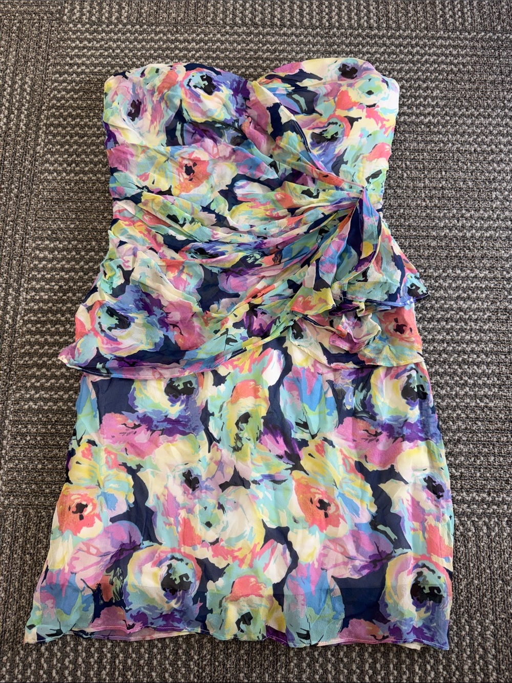 Yumi Kim Floral Silk Strapless Ruched Mini Cocktail Dress, size S